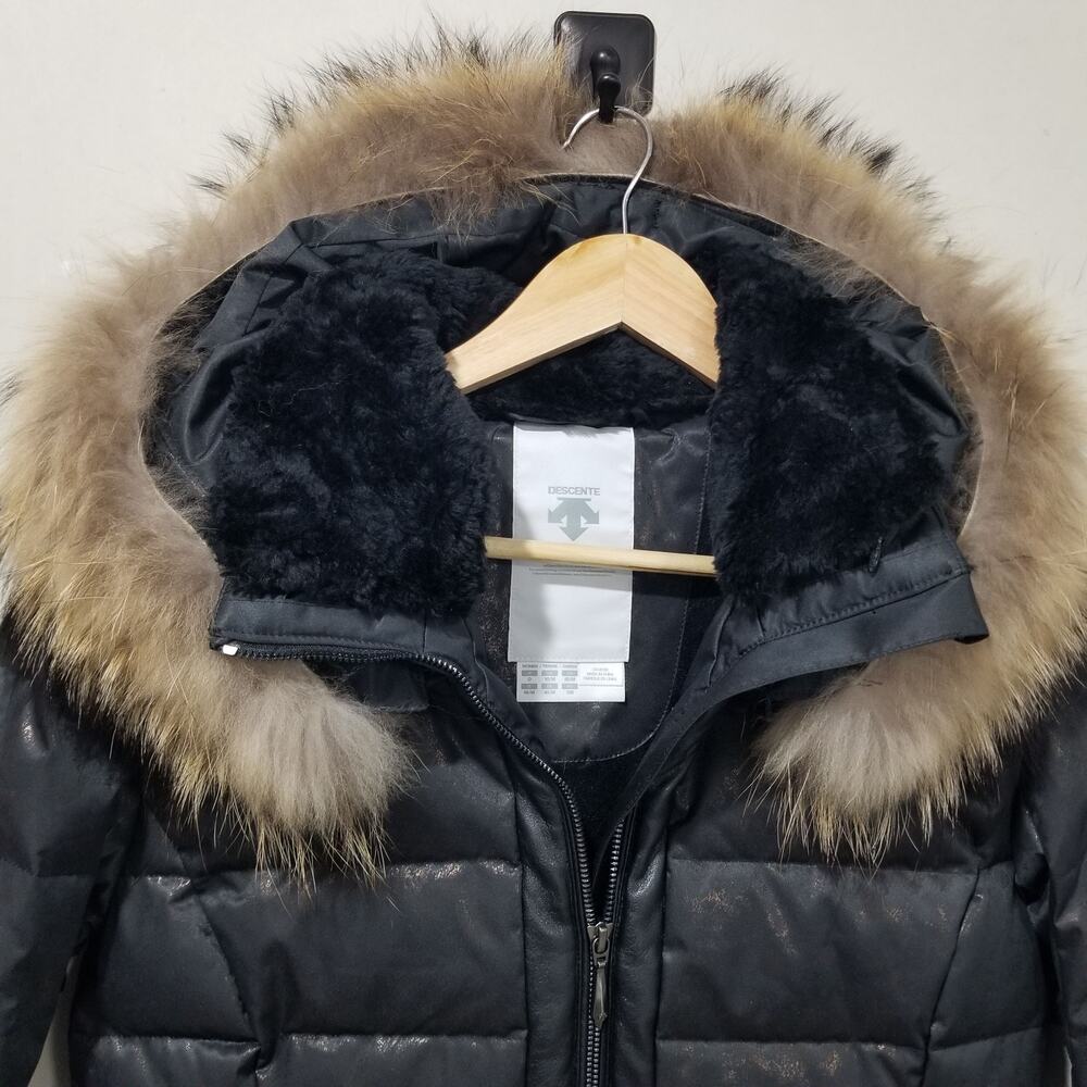Descente Womens 10 Down Jacket D5-9303 Black Bronze Shimmer Fur Hood HEAT NAVI - Picture 3 of 15